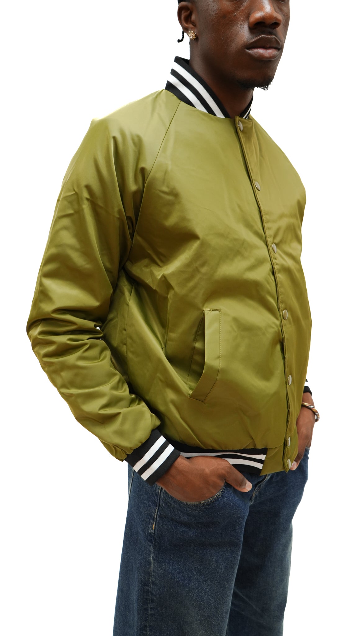 Olive green silky varsity jacket