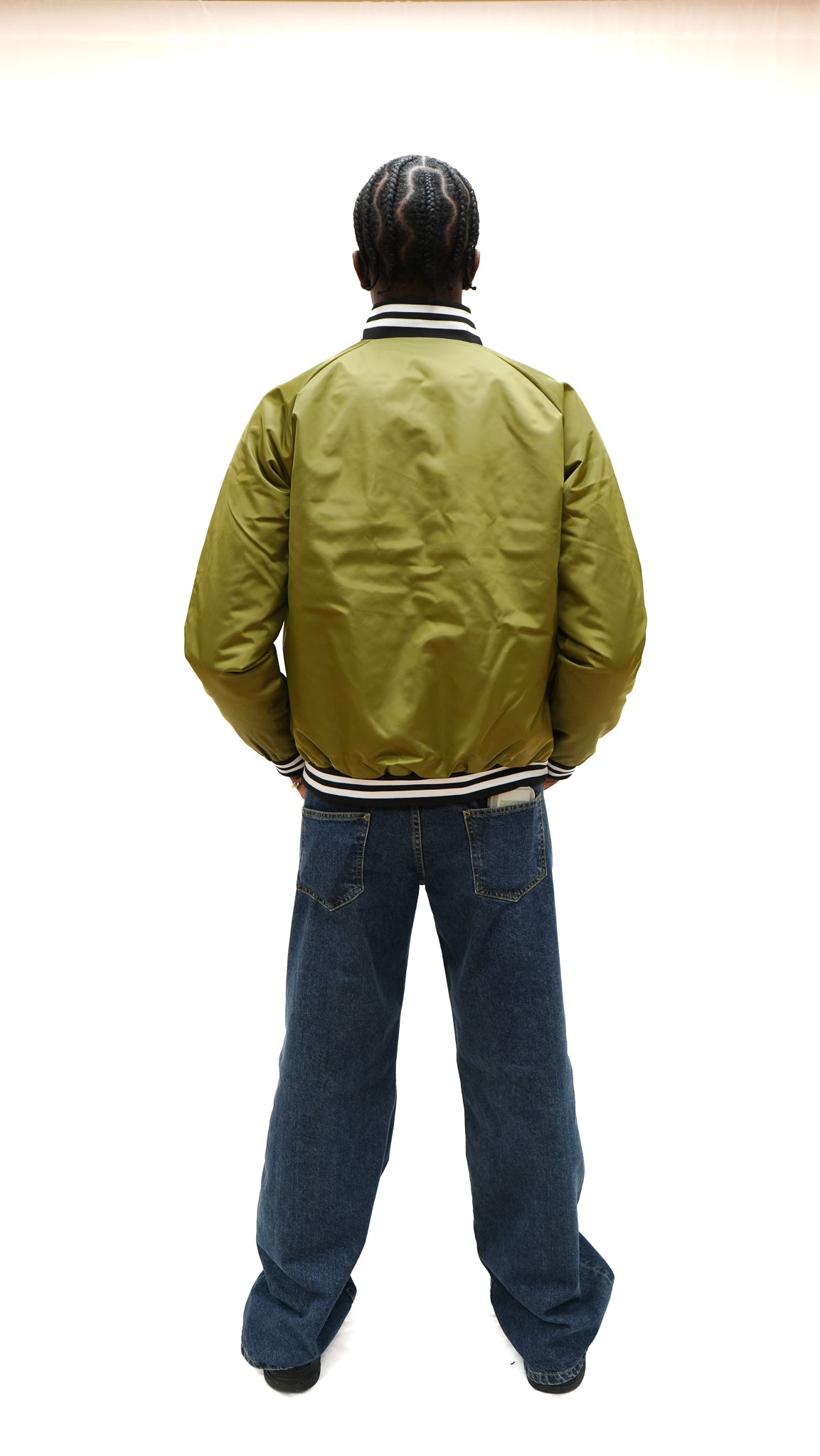 Olive green silky varsity jacket