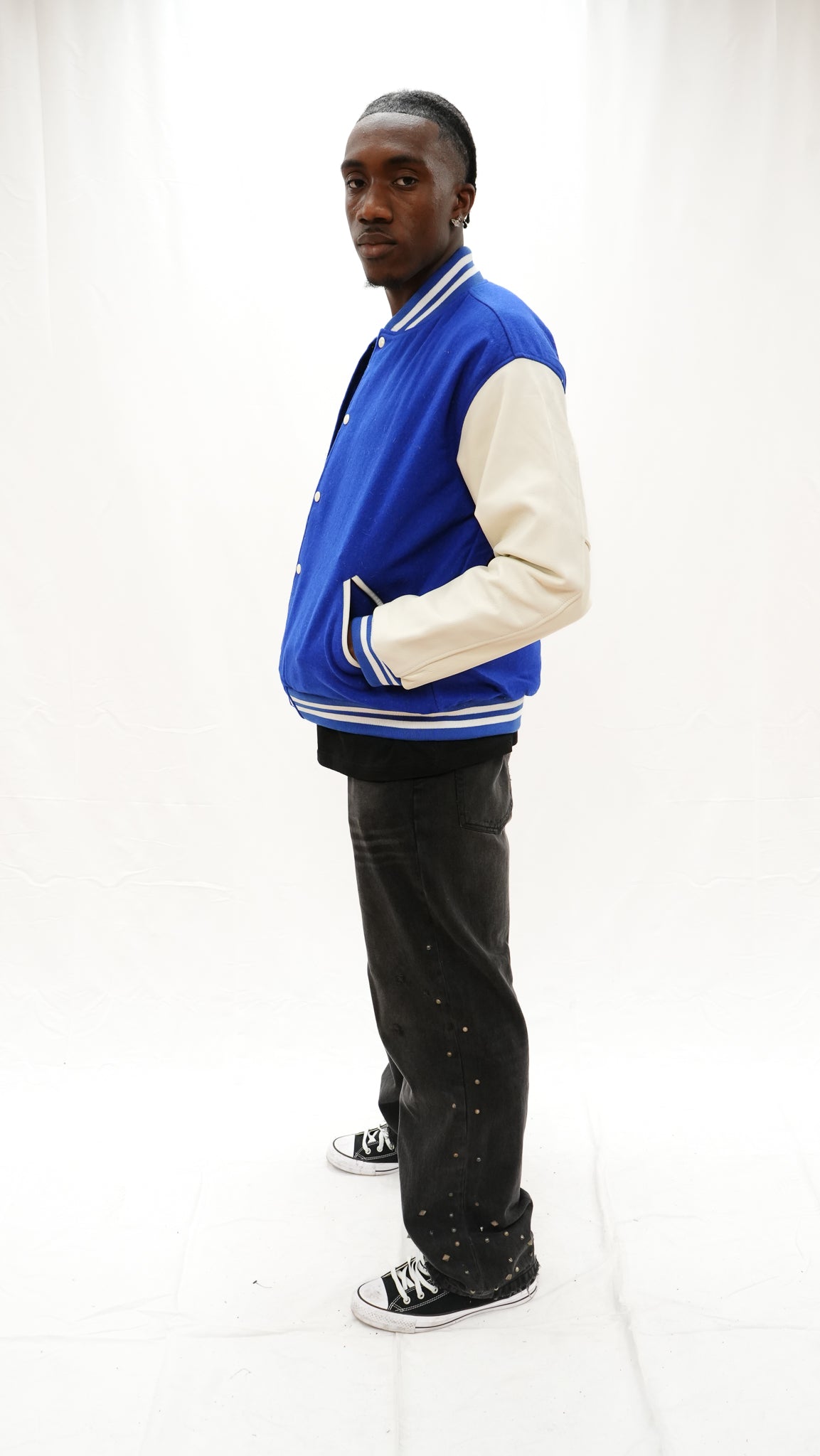 Heavy leather varsity jacket