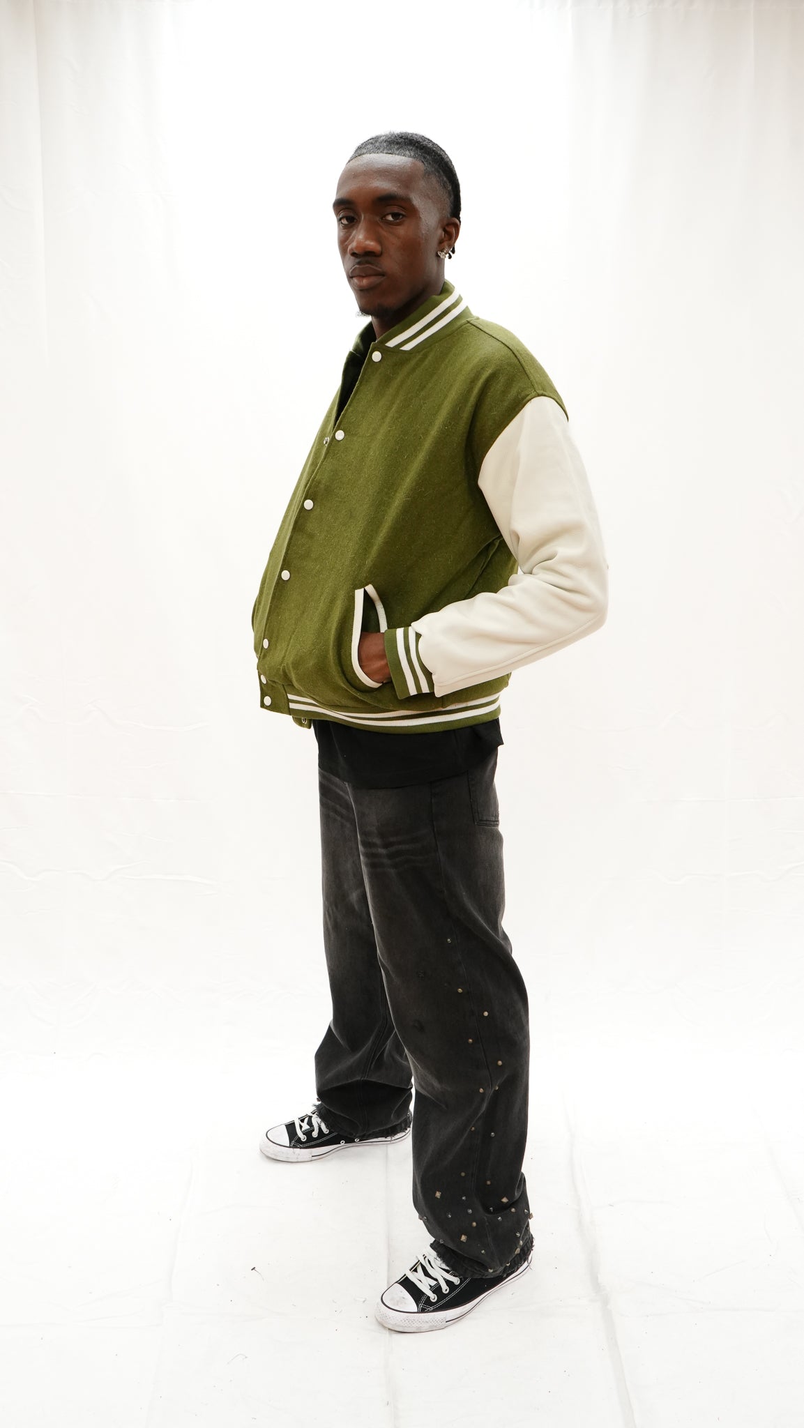 Heavy leather varsity jacket